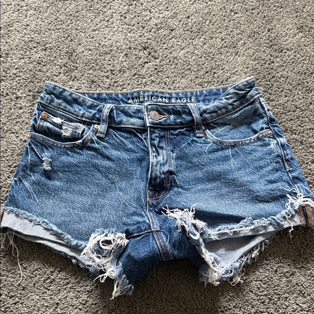 American Eagle Outfitters Perfect Shortie Distressed Blue Jean Shorts
